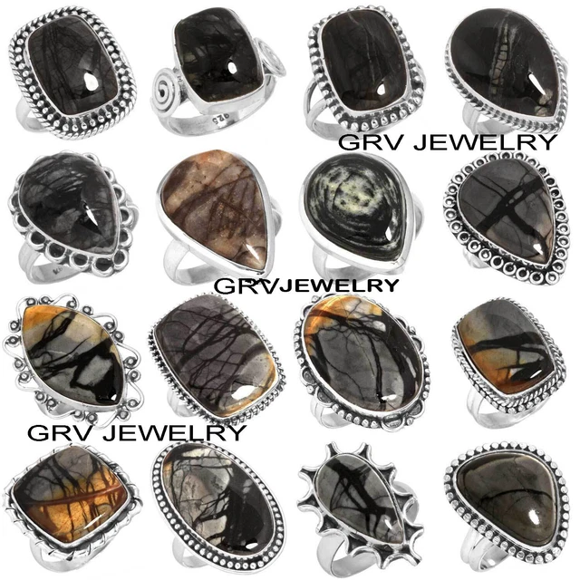 Picaso Jasper Gemstone 5pcs Rings Lot 925 Silver Plated G-WHRU-1