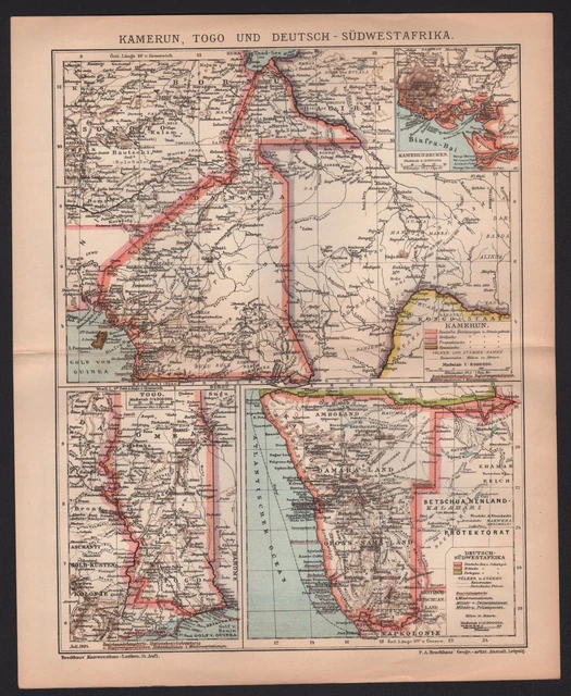 Landkarte map 1904: KAMERUN, TOGO, DEUTSCH-SÜDWESTAFRIKA. Cameroon