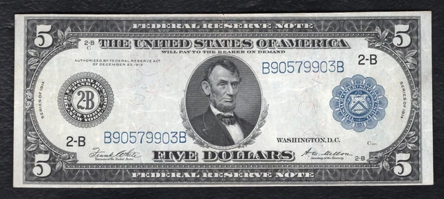 FR. 851a 1914 $5 FIVE DOLLARS FRN FEDERAL RESERVE NOTE NEW YORK, NY VERY FINE+
