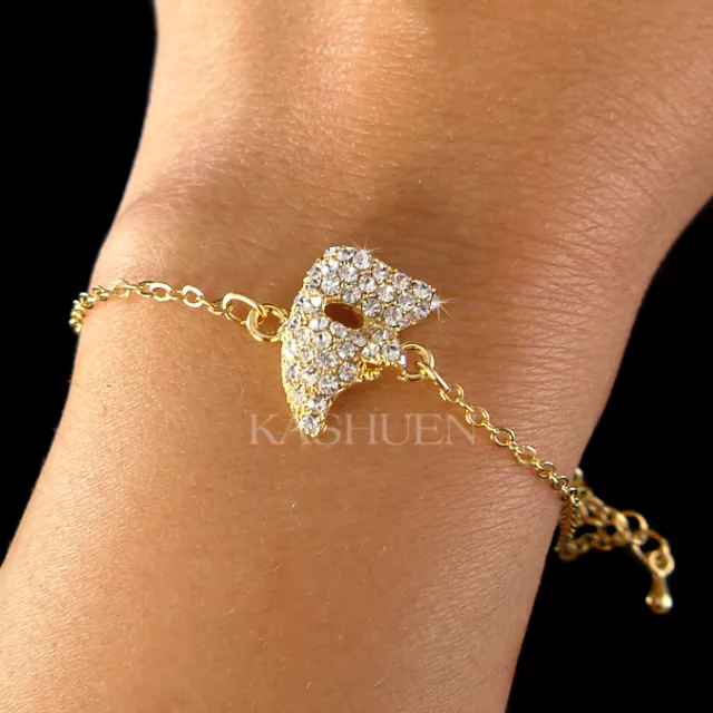 Phantom of the Opera Masquerade Mask made with Swarovski Crystal Gold T Bracelet