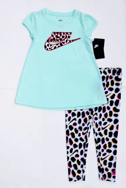 *NEW* NIKE Girl's Size 5 Shirt & Leggings 2 Piece Logo Set Leopard Print