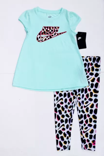 *NEW* NIKE Girl's Size 6 Shirt & Leggings 2 Piece Logo Set Leopard Print