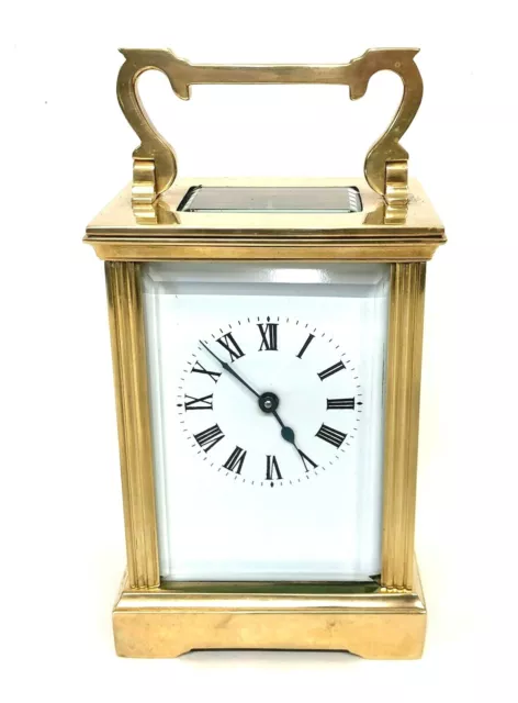 Brass Carriage Mantel Clock Timepiece with Key  Working Order (94)