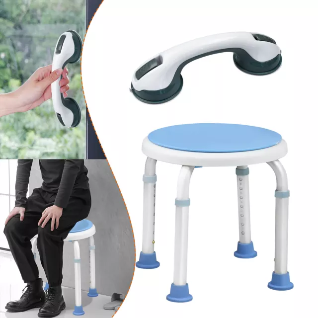 Taburete de baño giratorio 360° silla de ducha silla de baño con mango de ducha ventosa mango de bañera