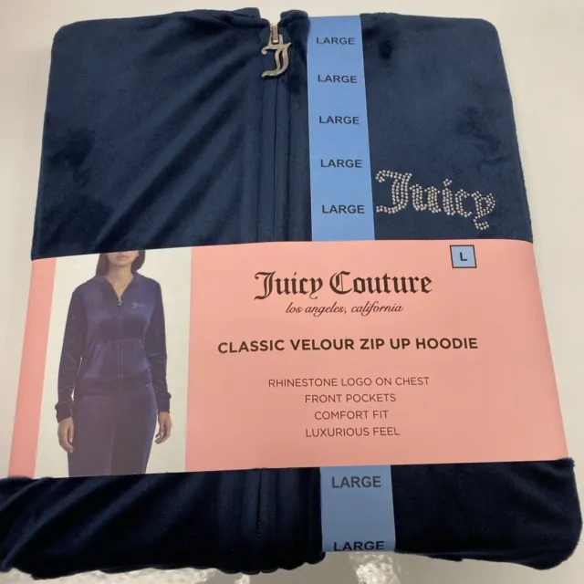 NWT Juicy Couture Women's Velour Rhinestone Logo Zip Jacket Regal Blue XL