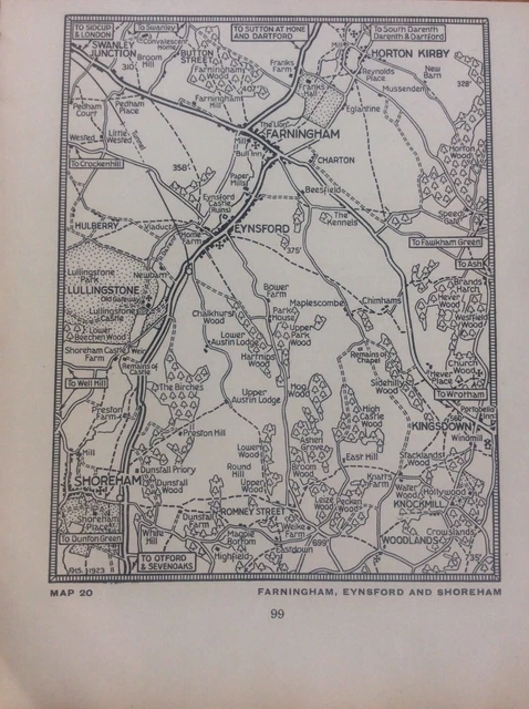 Farningham Eynsford Shoreham Kingsdown c1920 Map London South of the Thames 5x4”