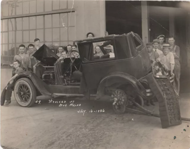 July 16 1926 Photo Of Wrecked/Totaled Car Street Racing In Dos Palos, California