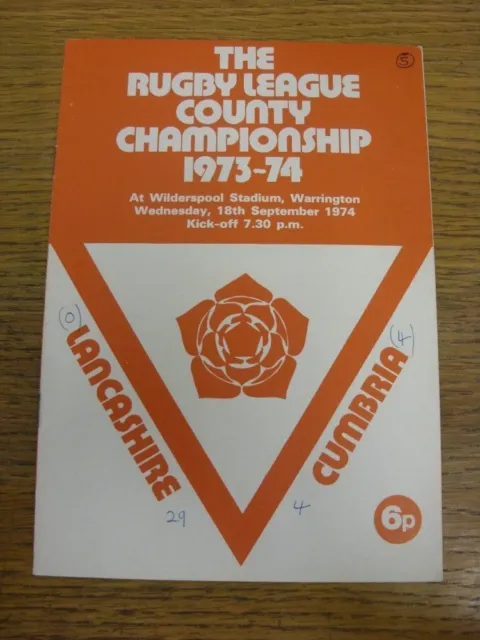 18/09/1974 Rugby League Programme: Lancashire v Cumbria [At Warrington] (team ch