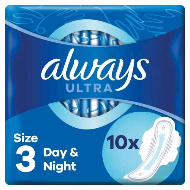 Always Ultra Night (Size 3) Sanitary Towels With Wings Pack of 10 Pads