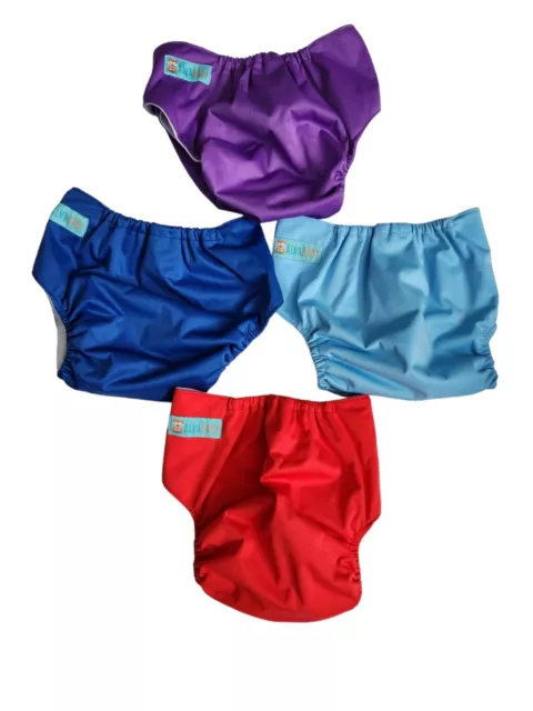 ALVA BABY One Pocket Cloth Diapers ADJUSTABLE REUSABLE Lot Of 4 Blue/Red/Purple
