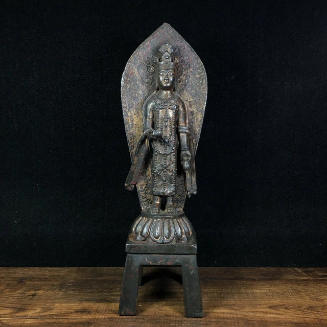 10" Chinese Old Antique Tibetan Buddhism bronze gilt Handmade Buddha statue