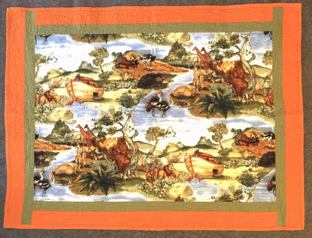 Edredón para bebé hecho a mano del Arca de Noé 31x41" panel de tela para cuna colgante de pared animales