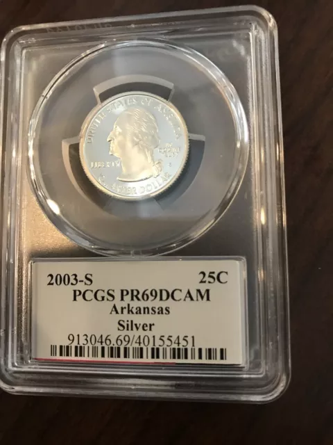 2003 S Silver Proof Arkansas State Quarter Pcgs Pr69 Dcam Flag Series  Free Ship