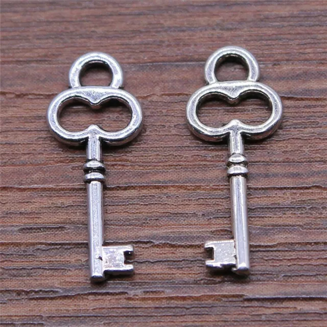 40pcs Mini Key Charms 7x17mm Antique Silver Alloy Pendant Jewelry Making Accesso