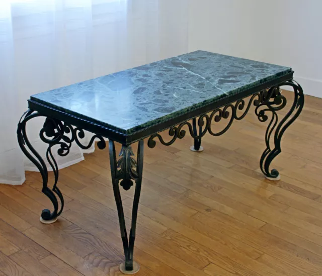 Table basse en fer forgé et marbre vert 118 x 65cm