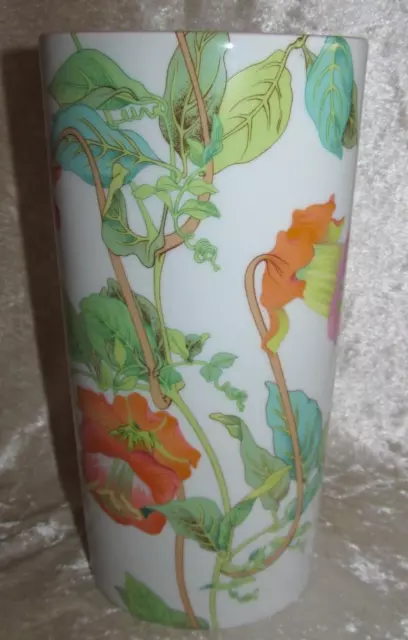 Jarrón Redondo Porcelana de Limoges G. Boyer con Decoración Flores Cobee Naranja