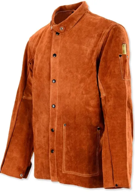 Qeelink Leather Welding Jacket Men Size Small Color Orange Heavy Duty