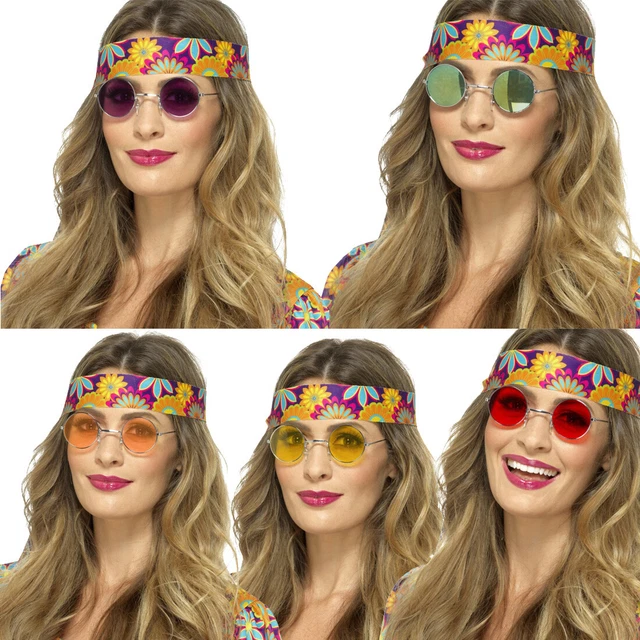 Hippie-Kostüm-Set Für Erwachsene – Mit Bandana, Roter Brille, Schnurrbart & Spliff
