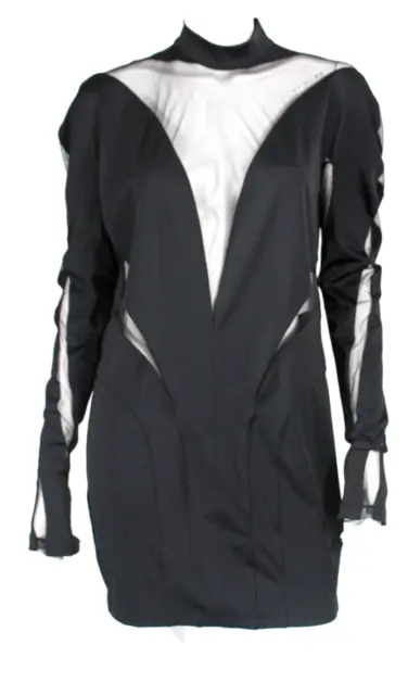 MUGLER X H&M 2023 Black Performance Jersey & Mesh Panel Bodycon Dress XL