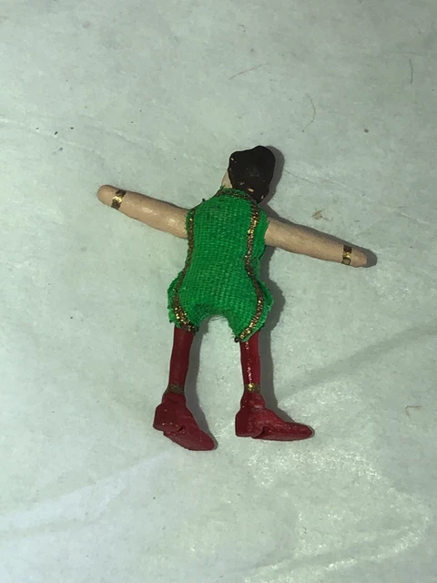 Super Tiny Miniature 1” Tall Strung Painted Metal Doll Figure Fabric Outfit 2