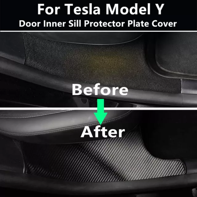 2x PU Leather Rear Door Sill Protector Cover Pad Fit for Tesla Model Y  2020-2022