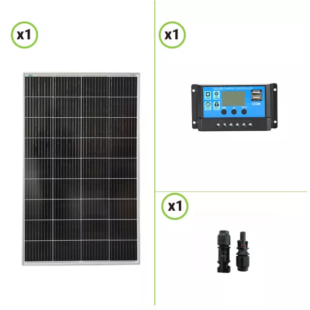 Kit Starter Panneau solaire 150W 12V monocristallin Régulateur de charge PWM 10A