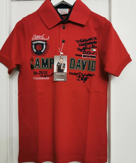 T-shirt Homme Camp David – Manches Courtes, Coton Orange, Taille XL (Très Bon état)