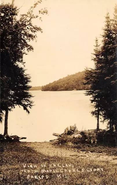 RPPC Lake from Maple Grove Resort PHELPS, WI Wisconsin c1920s Vintage Postcard