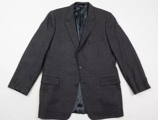 Burberry London Blue Beige Houndstooth 100% Wool Classic 2btn Blazer Mens 43R