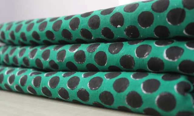 Indian Printed Fabric 1 Yard Fabric Green Polka DOT Cotton Dressmaking Fabrics