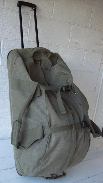 Vintage LL Bean Rolling Canvas Duffle Bag w/ Strap~Olive Green~30" x 14" Base