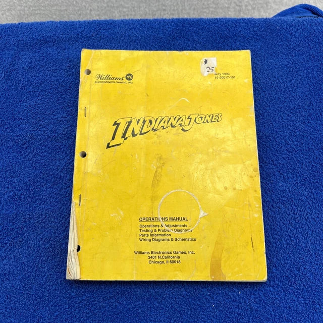 WILLIAMS INDIANA JONES Pinball Manual Original Vintage Schematics Book