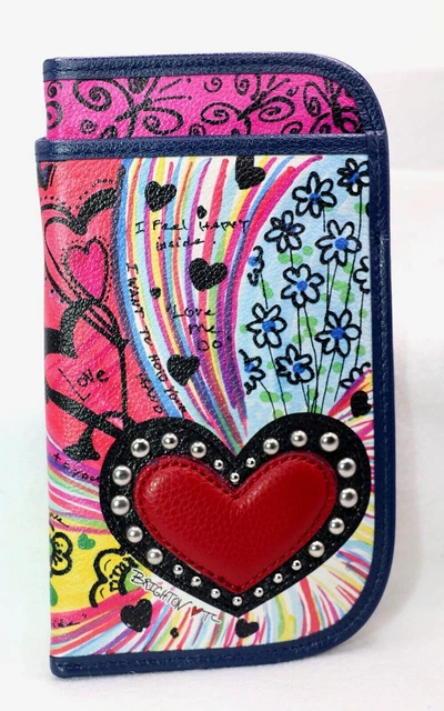 Brighton ART OF LOVE Leather Heart Studded Double Eyeglass Sunglass Case E5478M