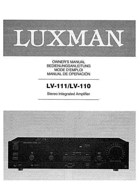Bedienungsanleitung-Operating Instructions pour Luxman LV-111, LV-110