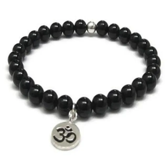 6mm Obsidian Gemstone Mala bracelet pendant 7.5inches men Spirituality Reiki
