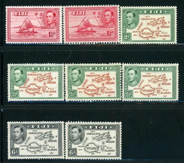 FIJI 132-35a SG252a-61b MH 1940-49 KGVI Defin set of 4 + 4 varieties CV$20