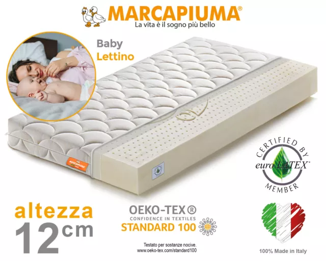 MATERASSO LETTINO BAMBINO TEDDY 100% LATTICE SFODERABILE ANTIACARO Marcapiuma