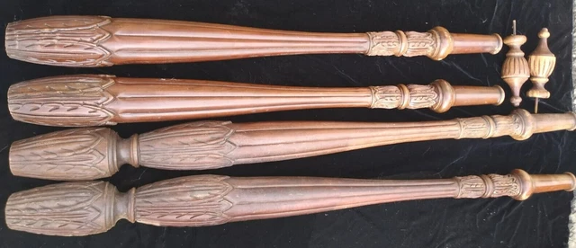4 Carved Fluted Wood Bed Post Pillars Columns Salvage Parts Repair Repurpose 41"