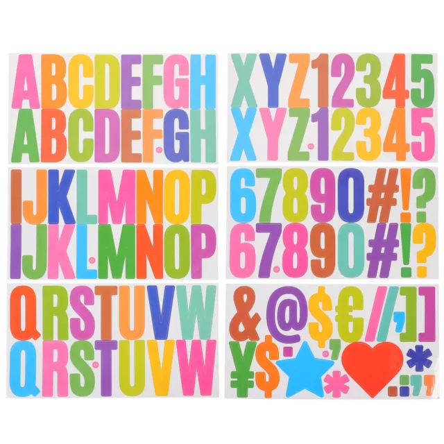6 Blatt selbstklebende Aufkleber, farbige Alphabet-Zahlen-Aufkleber,
