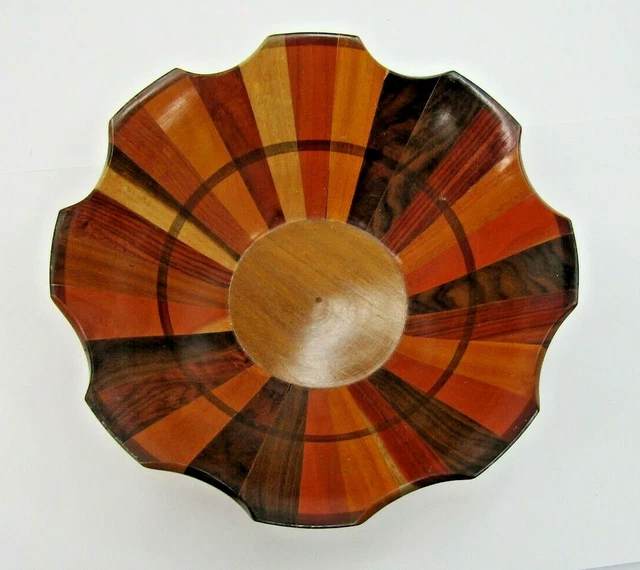 VTG Hand Turned Flower Shaped Wooded Bowl 10" Across