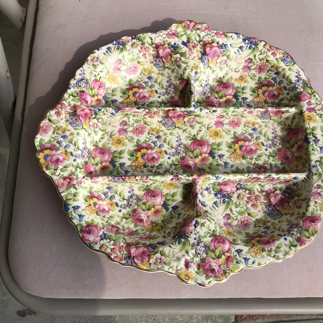 antique royal winton grimwades summertime chintz crudites platter no cracks