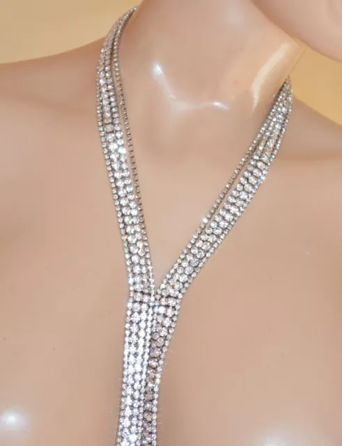 Sautoir long collier argent femme chaîne multi strass cristaux transparents UX30 2