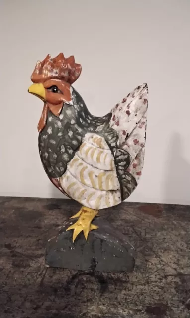 Large 19" Tall Primitive Solid Wood Handcarved &Painted Country Folk Art Rooster