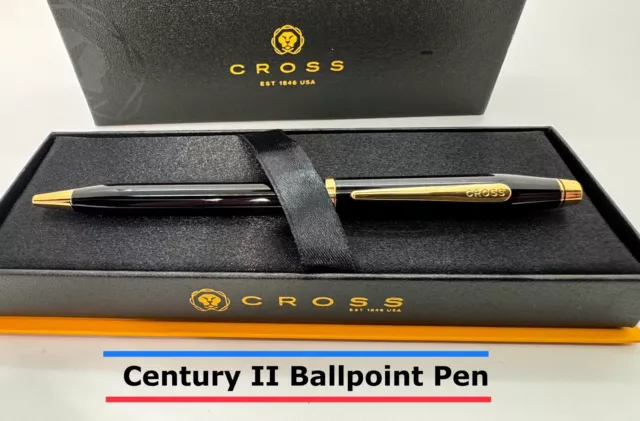 CROSS Century II B/P Pen in Black Lacquer with 23K Gold Trim - NEW in Box!