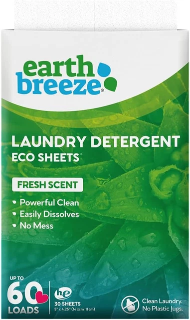 Laundry Detergent Sheets - Fresh Scent - No Plastic Jug (60 Loads) 30 Sheets, Li