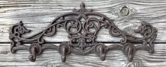 Cast Iron Victorian Short 4-Hook Wall-Mount Coat Rack Holder