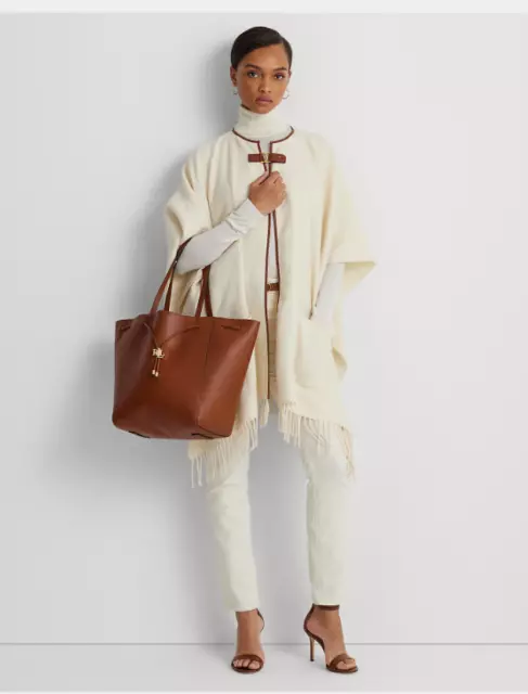 Lauren Ralph Lauren Women's Medium Andie Tan Leather Drawstring Tote Retail $395 3