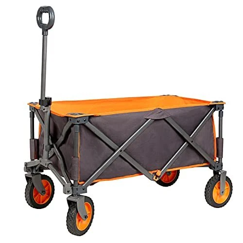 Collapsible Folding Wagon, Push Pull Foldable Beach Wagon Cart with All