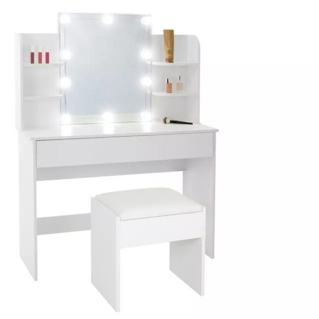 COIFFEUSE LED LUMIÈRE Dimmable Table de Maquillage avec Miroir et Tabouret  Bois EUR 159,99 - PicClick FR
