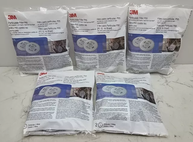 5 - 2 Packs 3M 2078 P95 Particulate Filter Nuisance Level Organic Vapor/Acid Gas